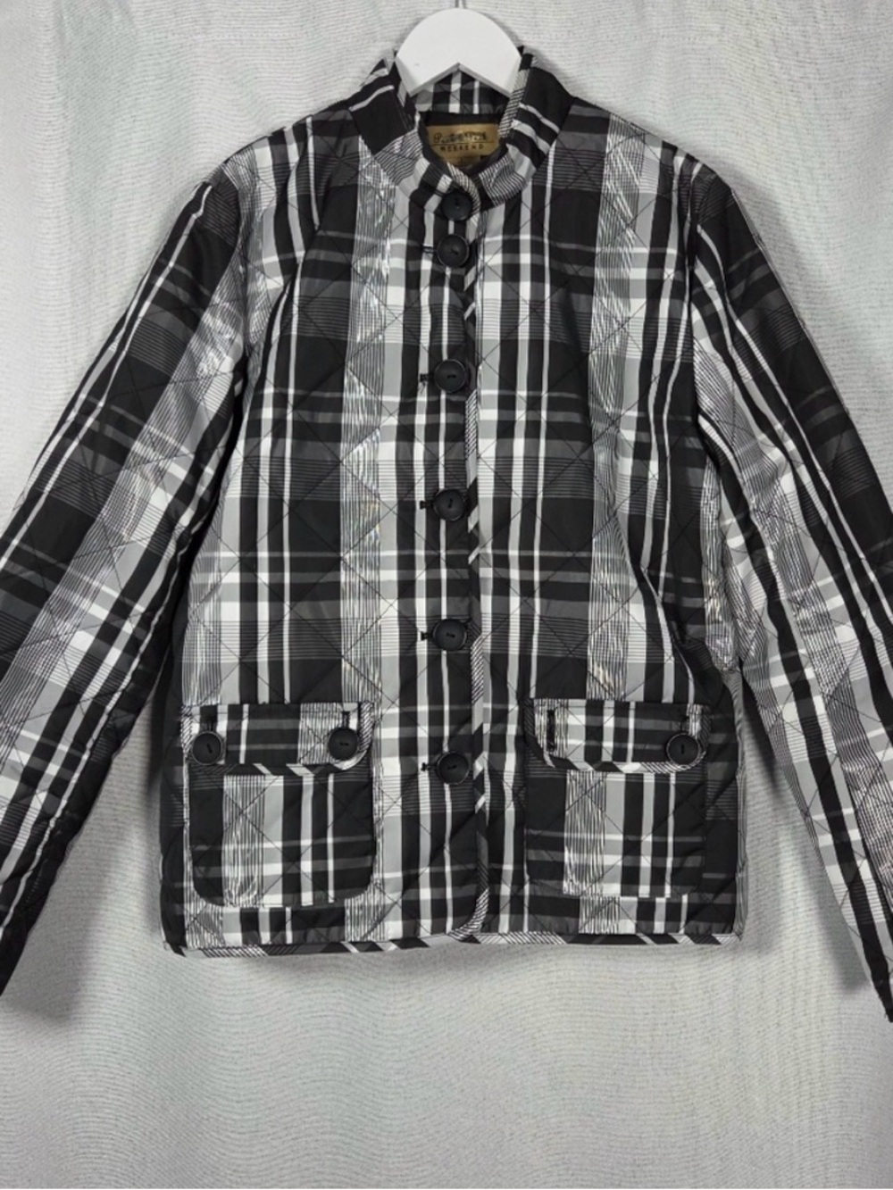 Peck & Peck Black and White Plaid Quilted Shirt Jacket
